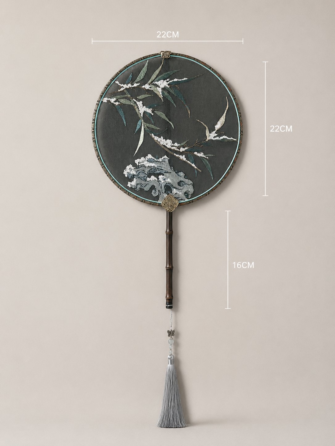 YIPIN Fine Fan | YPLS-007 | Snow Bamboo and Scholar Rock Fan detail 2