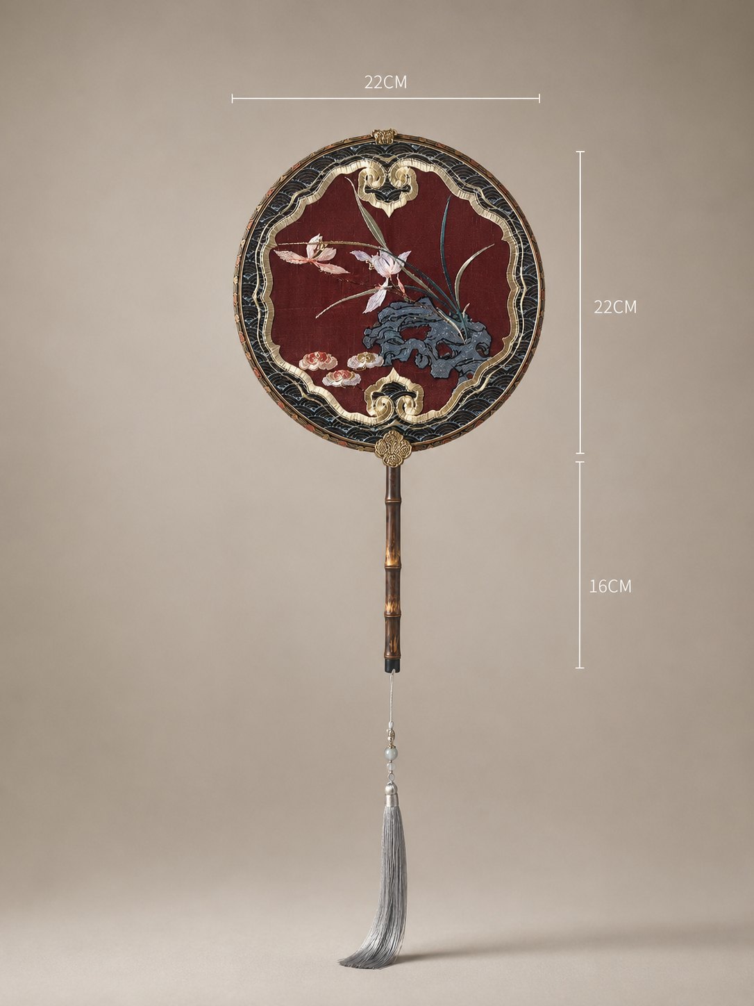 YIPIN Fine Fan | YPLS-010 | Lingzhi Orchid and Scholar Rock Fan detail 2