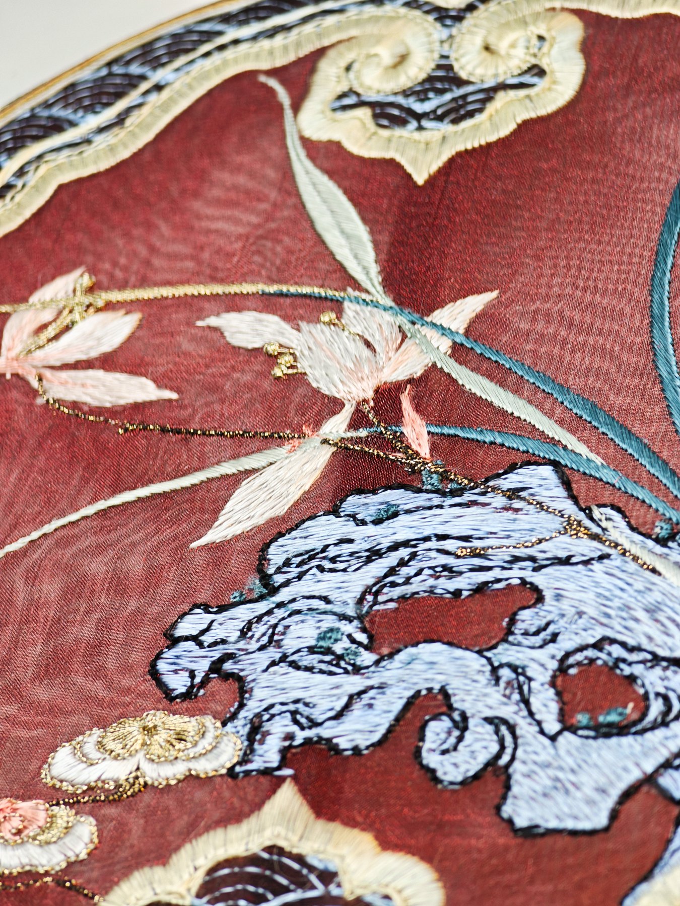 YIPIN Fine Fan | YPLS-010 | Lingzhi Orchid and Scholar Rock Fan detail 4